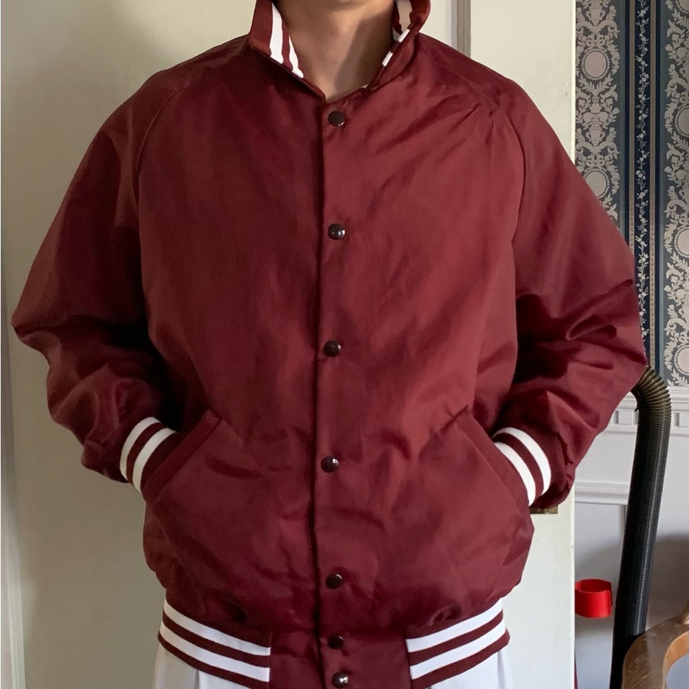 Burgundy Varsity Bomber Jacket Don Alleson Athletic Vintage Medium Lined